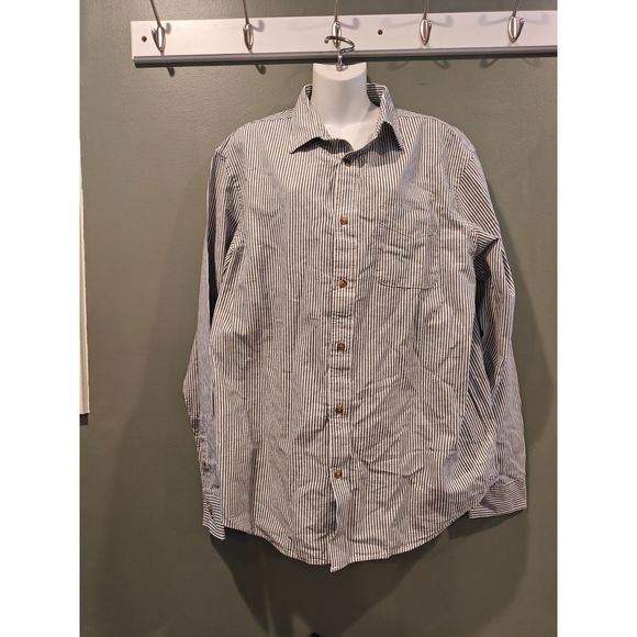 old navy regular fit long sleeve everyday shirt button up xl navy white stripe - Picture 1 of 2